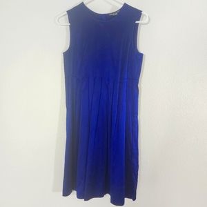 Vince Dress Womens 4 Blue Satin Mini Pleated Sleeveless Button Up Back Event